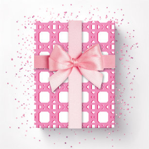 Papel De Presente Trellis de Cana Chinoiserie em Rosa