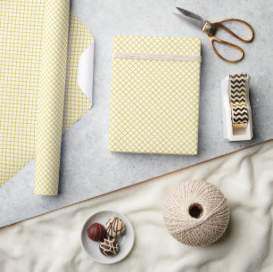 Papel De Presente Trellis de Diamante Amarelo Dourado - Branco