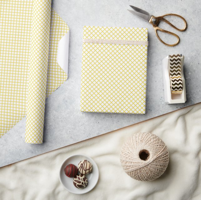 Papel De Presente Trellis de Diamante Amarelo Dourado - Branco (Artesanato)
