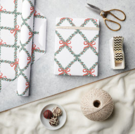 Papel De Presente Trellis de Natal com Arcos Vermelhos Pequenos