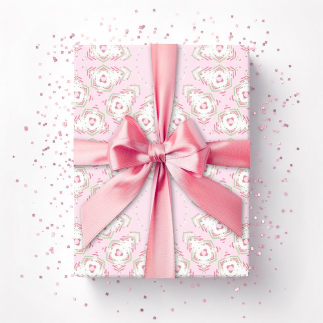 Papel De Presente Trellis Fez Starburst em Rosa e Verde (Criador carregado)