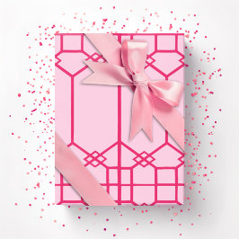 Papel De Presente Trellis Octogonal Chippendale em Rosa Ousado