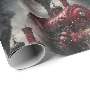 Papel De Presente Trem a Vapor Vermelho de Natal 