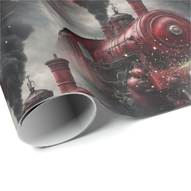 Papel De Presente Trem a Vapor Vermelho de Natal  (Ponta do rolo)