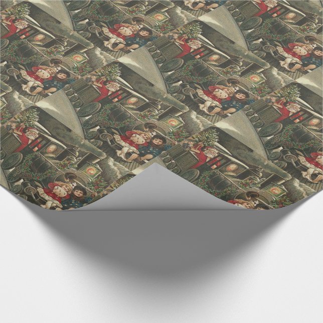 Papel De Presente Trem do Papai Noel com Guirlanda de Azevinho para  (Ponta)