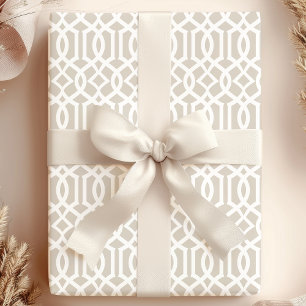 Papel De Presente Trendy Beige e White Marroquino Trellis Pattern