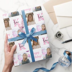 Papel De Presente Trendy Birthday Collage Foto Presente Monograma