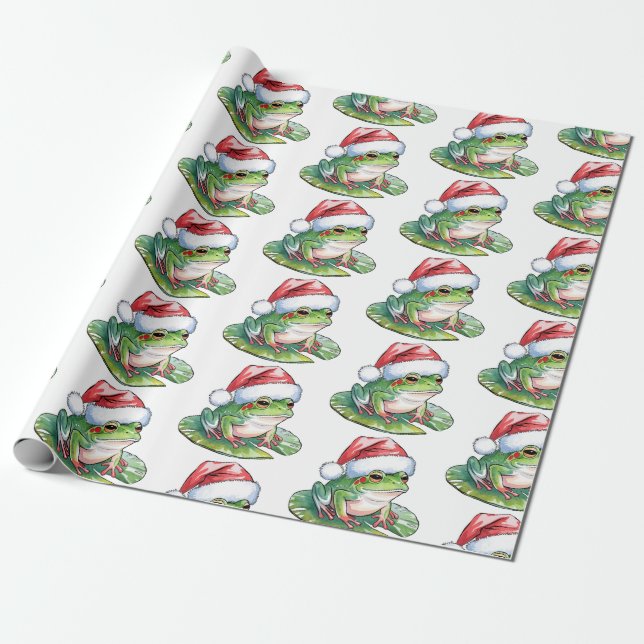 Papel De Presente Trendy Bonito Sapo Santa Hat Natal (Desenrolado)