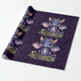 Papel De Presente Trendy Damask Purple Dragon Girl Chá de fraldas