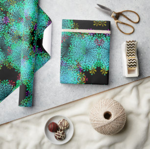 Papel De Presente Trendy Emerald Green Fractal em Preto