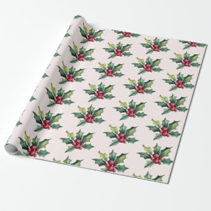 Papel De Presente Trendy Felry Christmas Holly e Berries Patterno