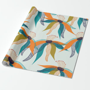 Papel De Presente Trendy floral, padrão sem costura, desenhado à m