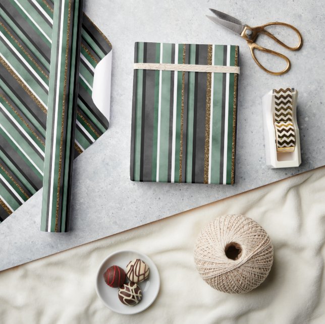 Papel De Presente Trendy Green Strike e Dourada Glitter Natal Yule (Artesanato)