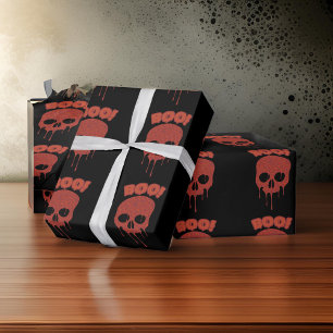 Papel De Presente Trendy Halloween Black Spooky Skulls Gift