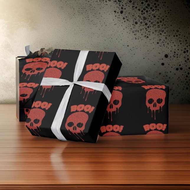 Papel De Presente Trendy Halloween Black Spooky Skulls Gift (Criador carregado)