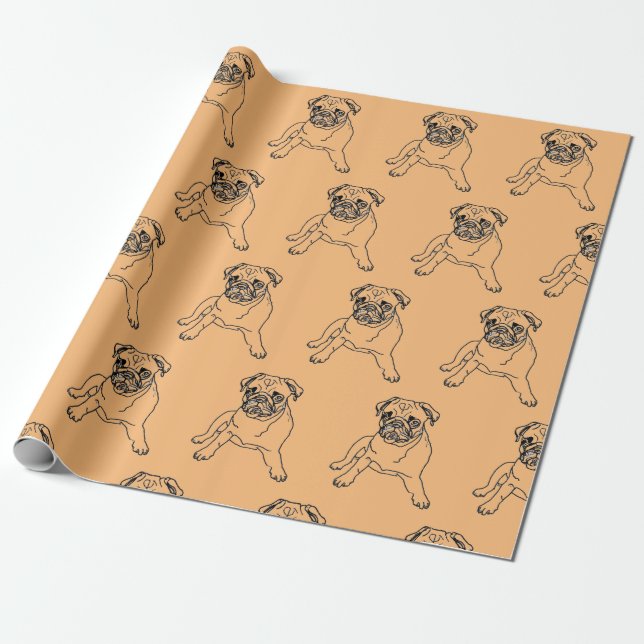 Papel De Presente Trendy Orange Hipster Masculine Pug Dog Drag (Desenrolado)