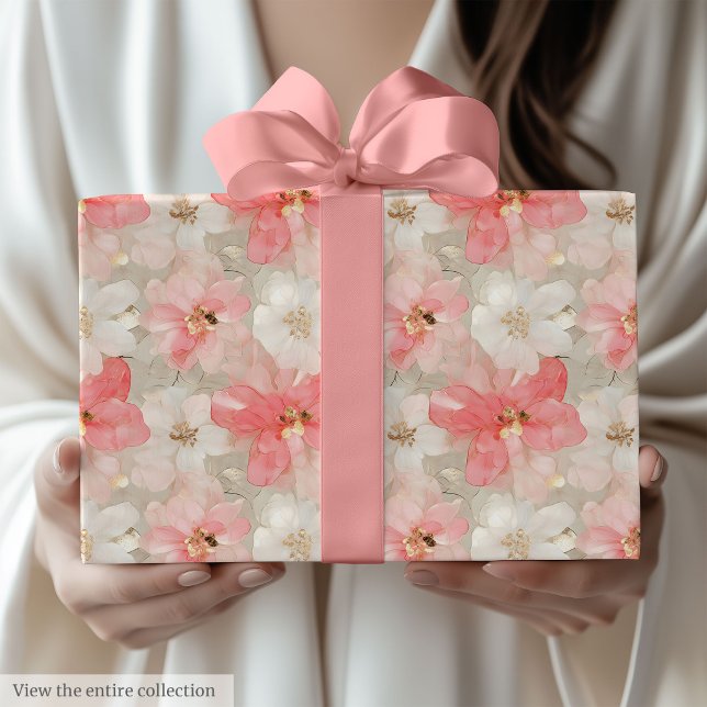 Papel De Presente Trendy powder pink and gold 90th birthday wrap (Trendy powder pink and gold 90th birthday wrap)