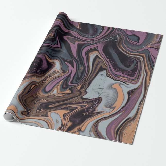 Papel De Presente Trendy Purple Aqua marbling design (Desenrolado)