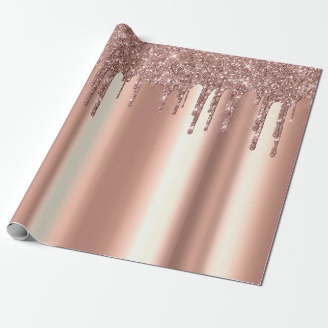 Papel De Presente Trendy Rosa Dourado Glitter Drives Metal (Desenrolado)