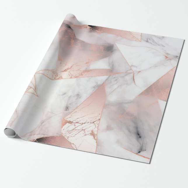 Papel De Presente Trendy Rosa Dourado Marble Geométrico (Desenrolado)