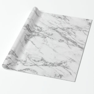 Papel De Presente Trendy Silver Glitter Marble Glossy