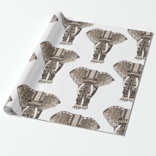 Papel De Presente Trendy Taupe Tribal Elephants