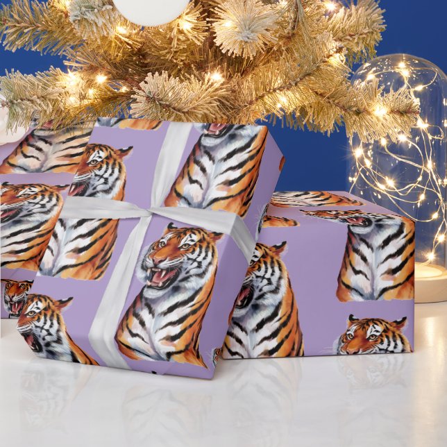 Papel De Presente Trendy Tiger Head Purple (Feriados)