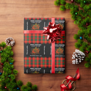 Papel De Presente Trenó de Natal Vintage com Presentes e Xadrez