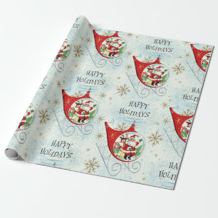 Papel De Presente Trenó Rotor Retro do Papai Noel