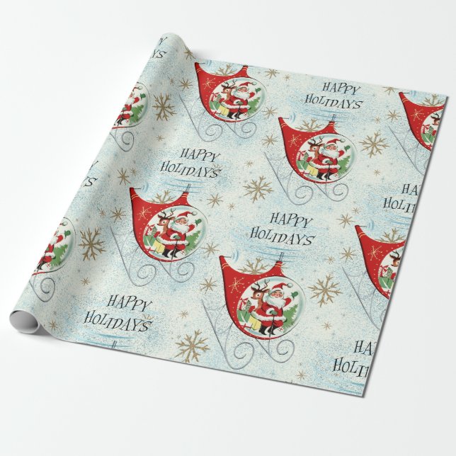 Papel De Presente Trenó Rotor Retro do Papai Noel (Desenrolado)