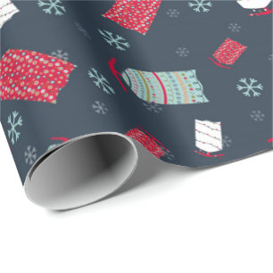 Papel De Presente Trenós do inverno e flocos de neve Natal e feriad