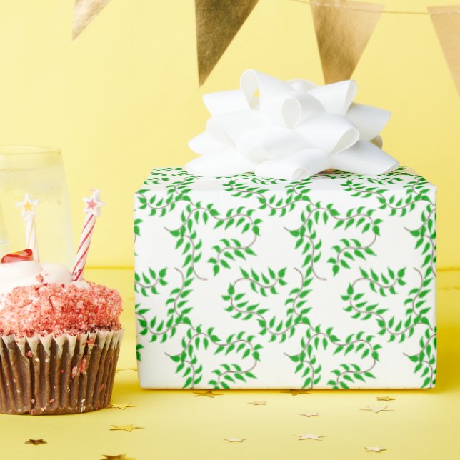 Papel De Presente Trepadeiras verdes sobre branco (Festa de aniversário)