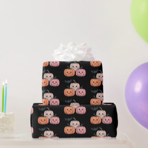 Papel De Presente Três Abóboras e um Morcego Padrão Halloween