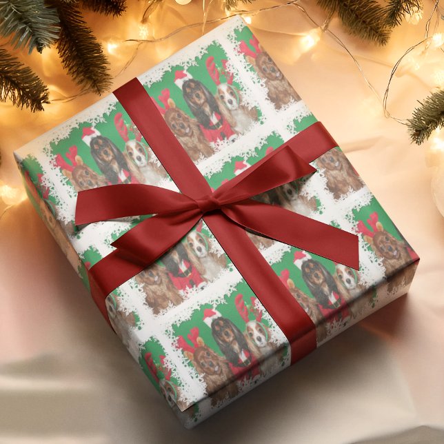 Papel De Presente Três Cavaleiros Rei Charles Spaniels Snowflakes (Criador carregado)