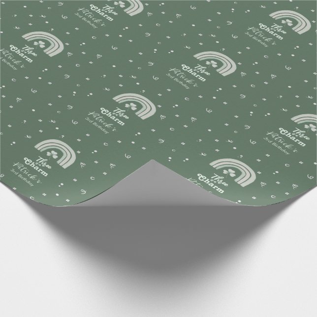 Papel De Presente Três É Um Charme Trevo de Qualquer Idade Aniversár (Ponta)