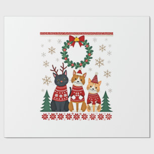Papel De Presente Três gatos divertidos camisola de Natal feia do ga