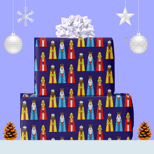 Papel De Presente Três Homens Sábios em Azul Marinho