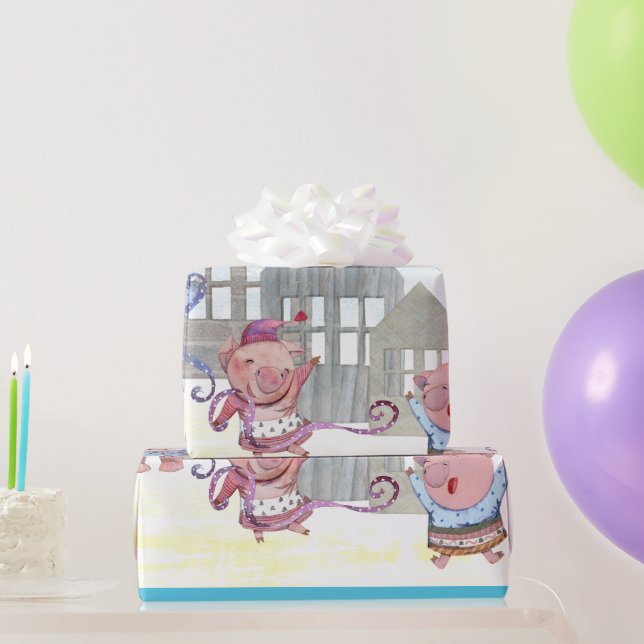Papel De Presente Três Pequenos Porcos com suas Casas (Presentes para festas)
