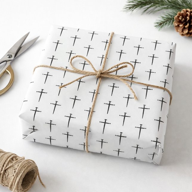 Papel De Presente Três Prego Cruz Preto e Branco (Criador carregado)