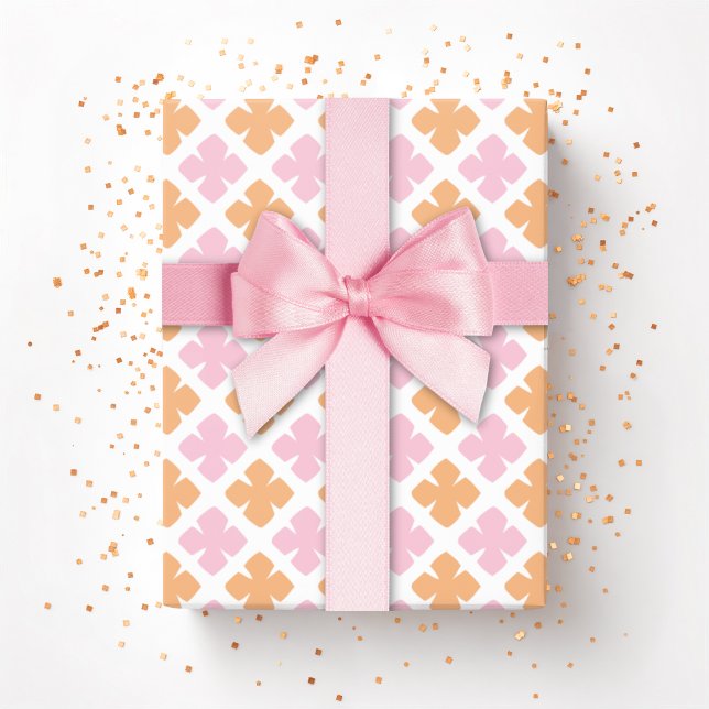 Papel De Presente Trevo de Diamante em Bloco Rosa e Laranja (Criador carregado)