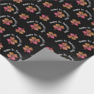 Papel De Presente Trevo de Três Folhas Rosa Preto Dia de São Patríci