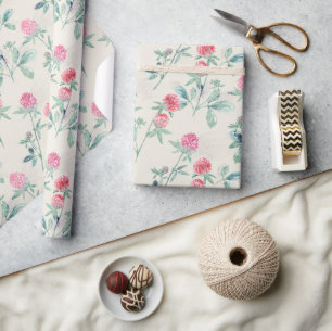 Papel De Presente Trevo, shamrock em bege.