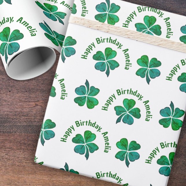 Papel De Presente Trevo Verde Feliz Aniversário (Criador carregado)