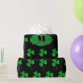 Papel De Presente Trevos Brilhantes Verdes Monogramados St Patrick