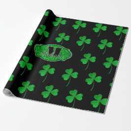Papel De Presente Trevos Brilhantes Verdes Monogramados St Patrick