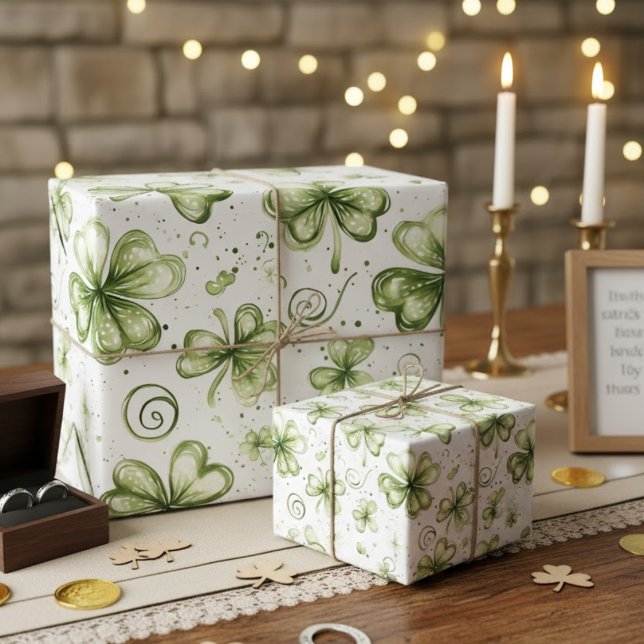 Papel De Presente Trevos de Três Folhas de Aquarela Verde (Criador carregado)