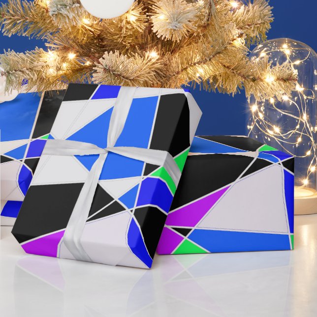 Papel De Presente Triângulo abstrato azul roxo branco (Feriados)