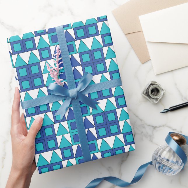 Papel De Presente Triângulo Azul Teal Quadrado Geométrico (Presentear)