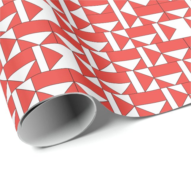 Papel De Presente Triângulo Branco Laranja Quadrado Geométrico (Ponta do rolo)
