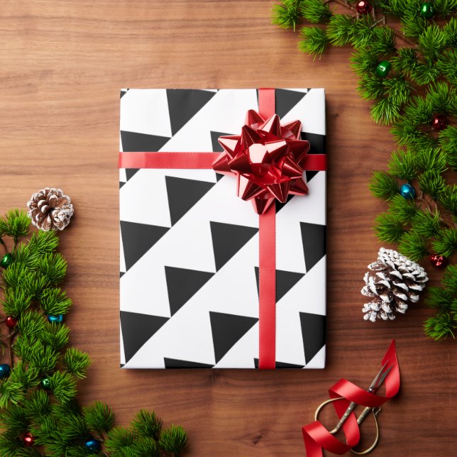 Papel De Presente Triângulo branco preto Abstrato moderno Geométrico (Presente de Natal)